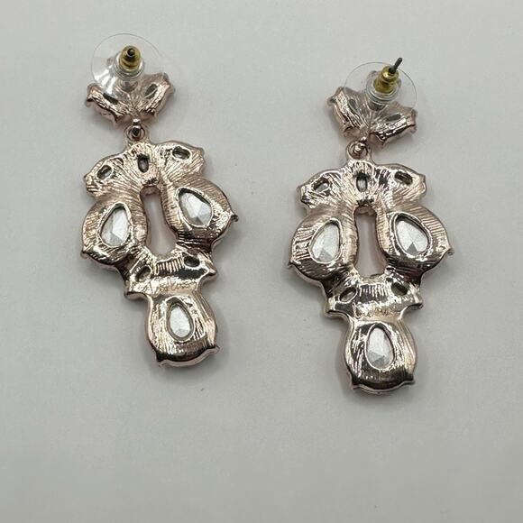 Lulus Chandelier Earrings Rose Gold Peach Rhinestones Crystal Cluster Signed - Picture 4 of 7
